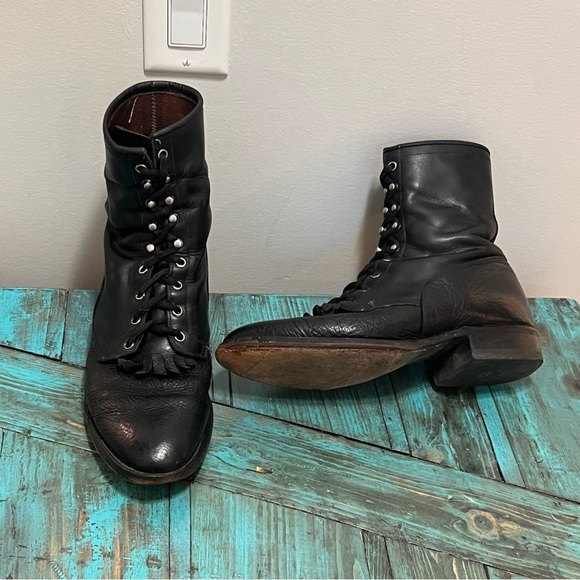 Larry Mahan Vintage Leather Lace up Ankle Boots Size 9.5 EE Western - Picture 2 of 15